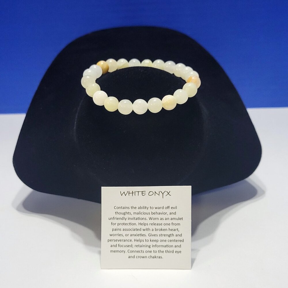 Vintage Natural White Onyx Beaded Bracelet for Protection